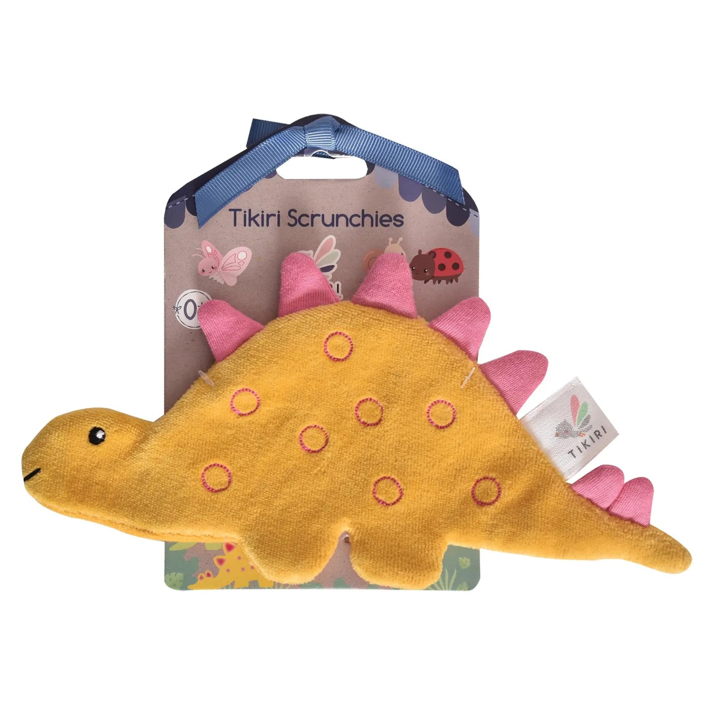 Baby Sensory Toy Pink and Yellow Cotton Crinkle Toy Stegosaurus