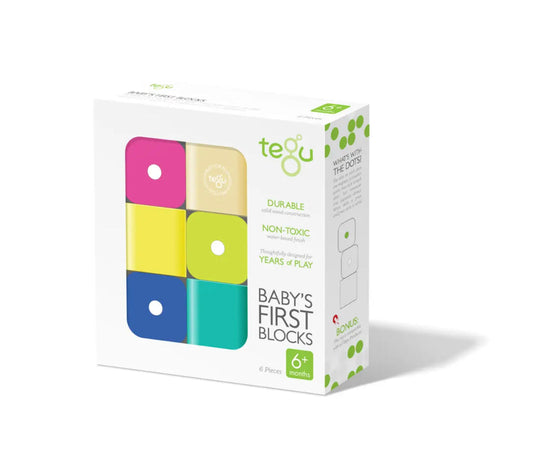 Baby’s First Blocks made from colorful wood with internal magnets by Tegu