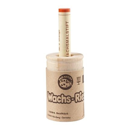 Lyra wooden crayon sharpener with thick beeswax crayon inserted showing how it shapes worn crayons for smoother drawing