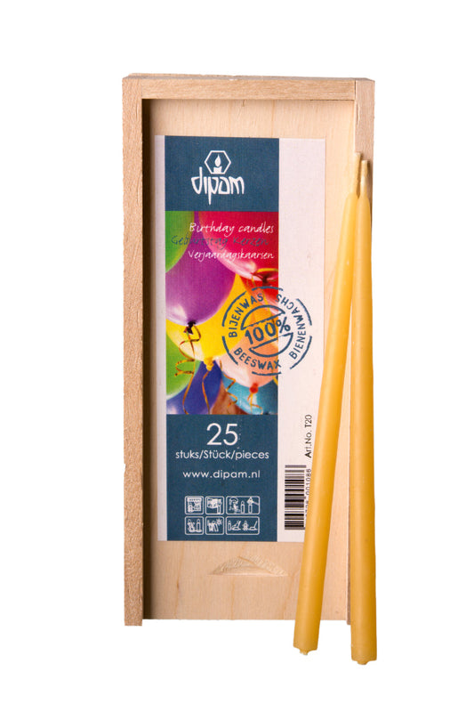 Dipam Beeswax Birthday Candles, Wooden Box - Alder & Alouette