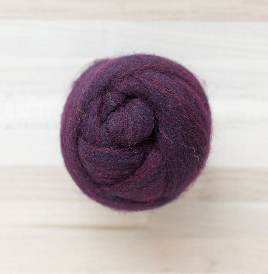 knot of eggplant purple multi tonal wool roving by Felted Sky for dry needle felting and wrapping