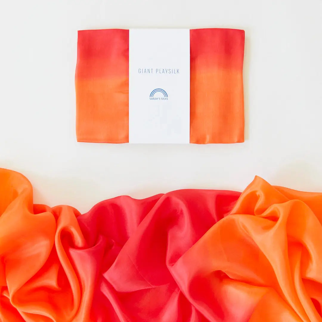 Sarah's Silks Enchanted Giant Playsilk in Fire on a white background