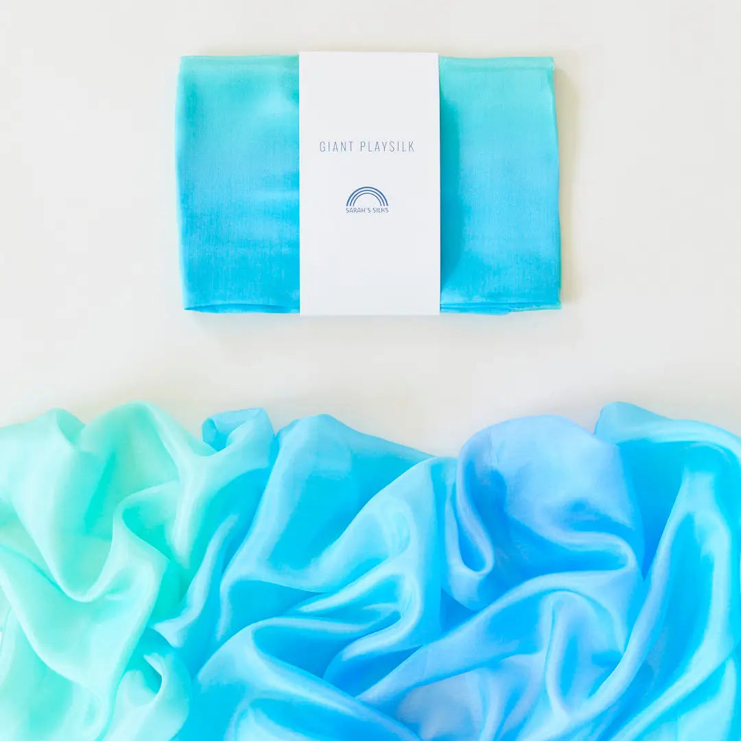 Sarah's Silks Enchanted Giant Playsilk in Sea on a white background