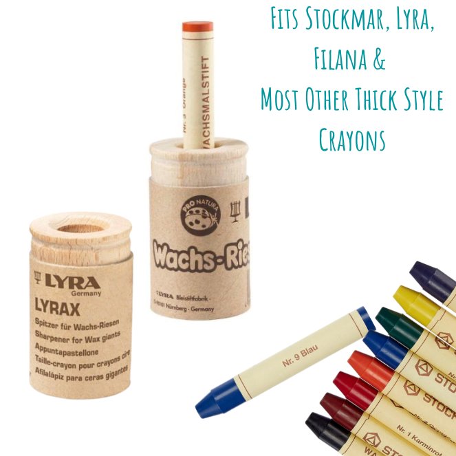 Lyra Crayon Sharpener with and without Stockmar crayons on white background