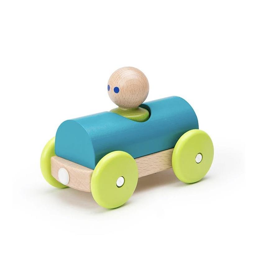 Teal and Green Magnetic Wooden Push Car side angle view
