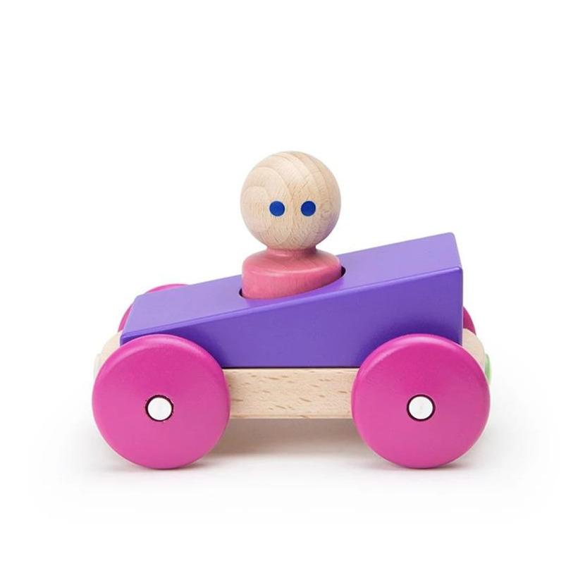 Purple and Pink Tegu Magnetic Wooden Push Car side view