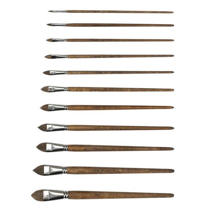 Mercurius Natural Paintbrush Cow Hair - Cat Tongue Tip with FSC wooden handle in a row