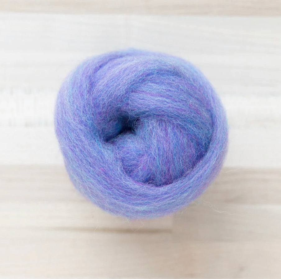 knot of multi tonal purple wool roving by Felted Sky for dry needle felting and wrapping
