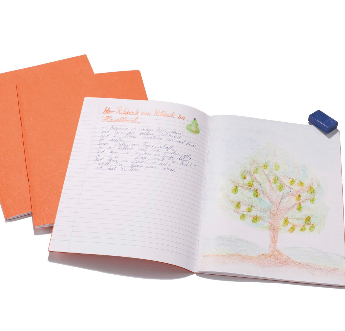 Poetry Composition Book with orange cover open to alternating lined and blank pages for illustrated writing and verse work.