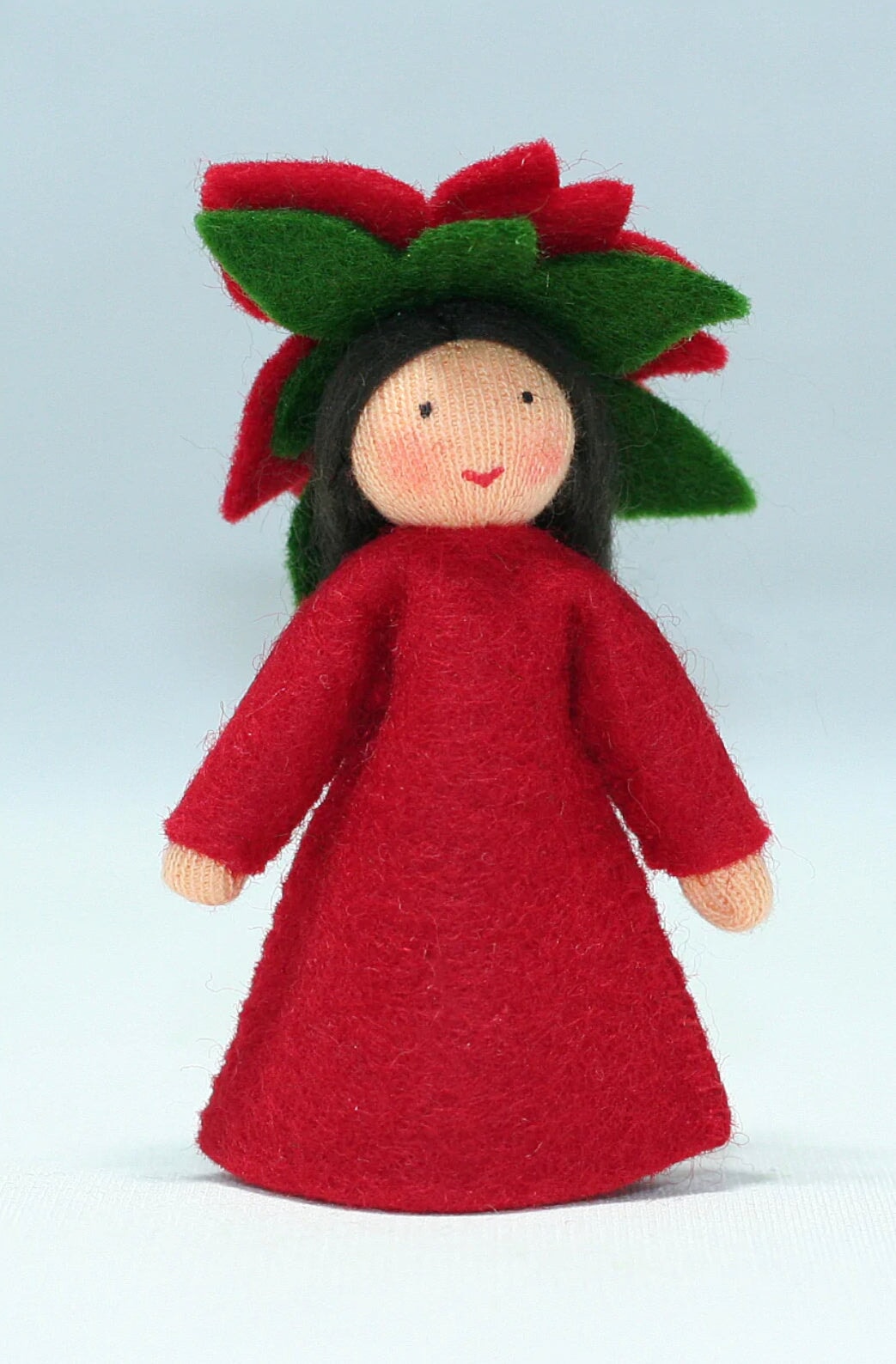 Poinsettia Flower Fairy Doll by Ambrosius with Dark Hair and light skin tone