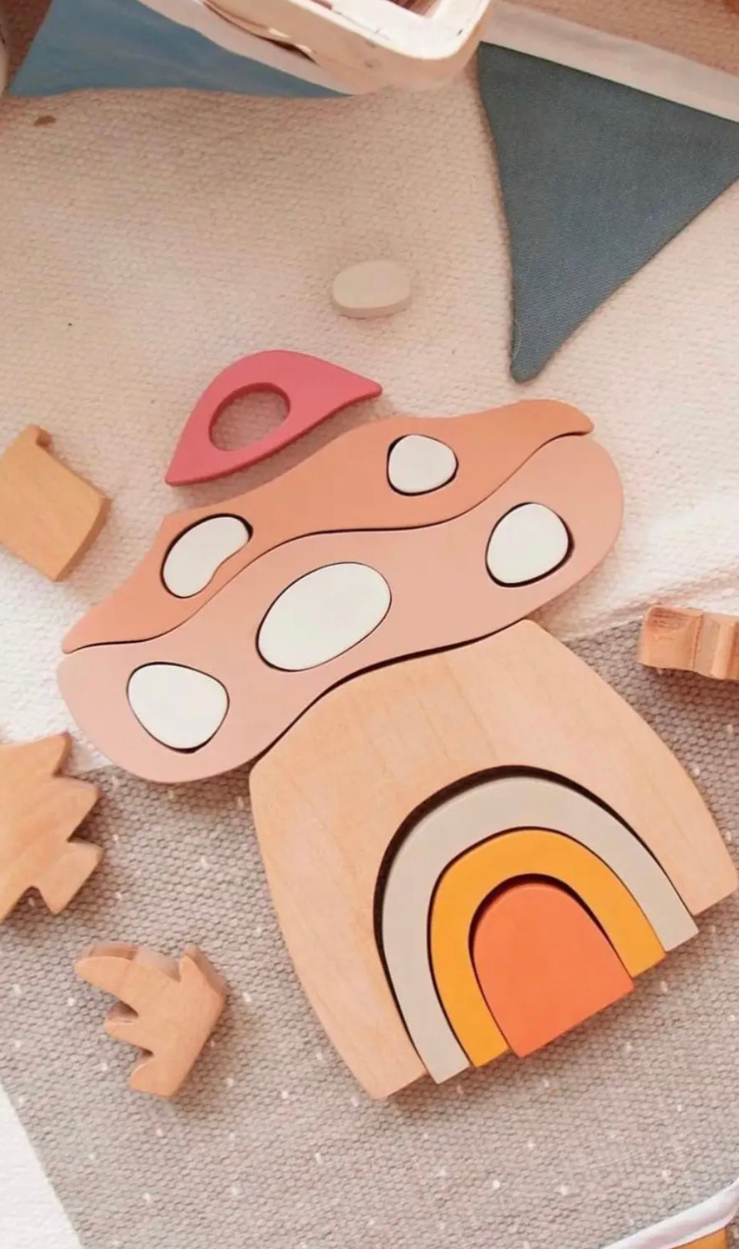 Wooden rainbow arch mushroom toy for small world play