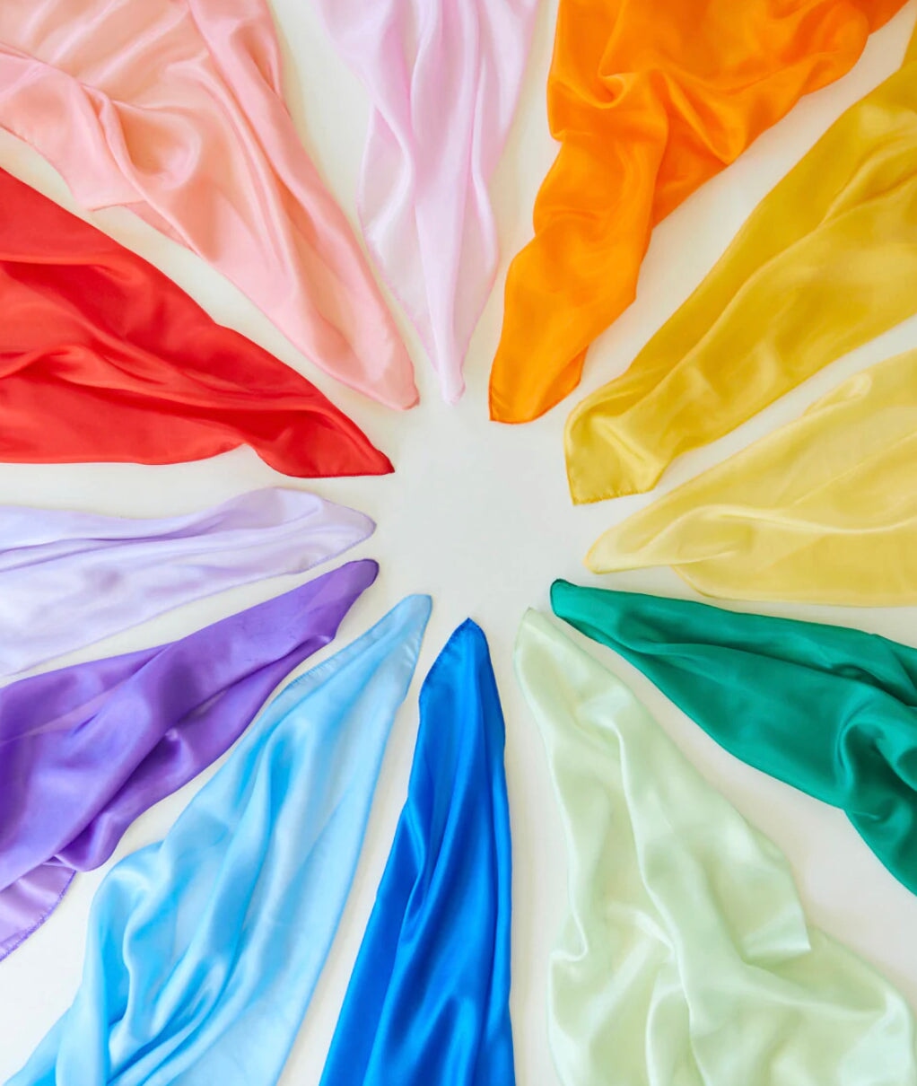 Sarah's Silks Solid Color Playsilks in Multiple Colors on a White Background