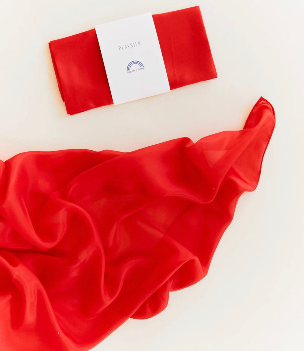 Sarah's Silks Playsilk in Red on White Background