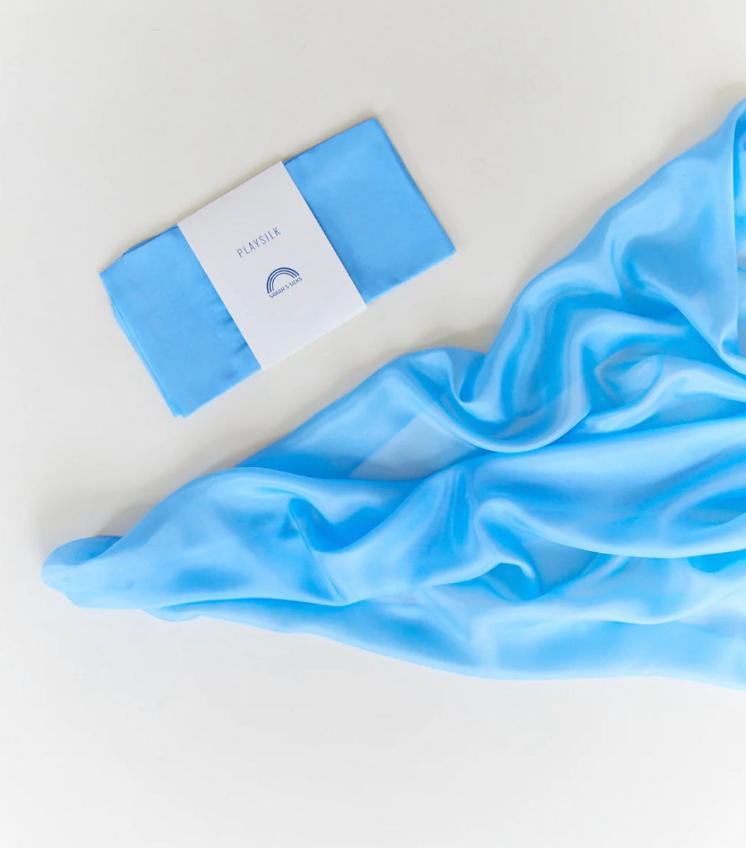 Sarah's Silks Playsilk in Sky Blue on White Background