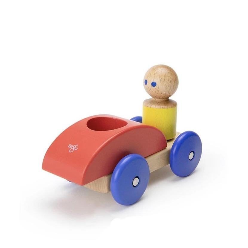 red and blue toddler magnetic wooden push car in three pieces
