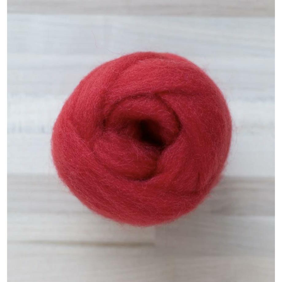 knot of tomato red wool roving by Felted Sky for dry needle felting and wrapping