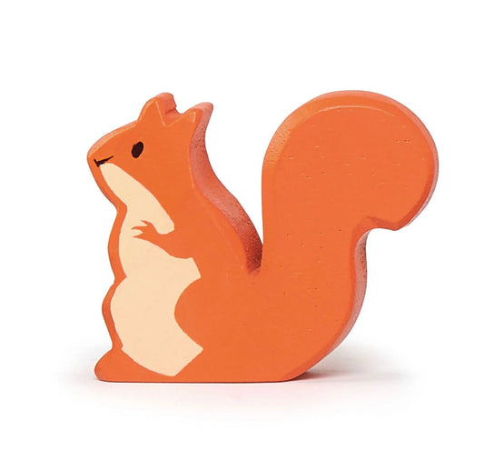 Wooden red squirrel for small world play on a white background